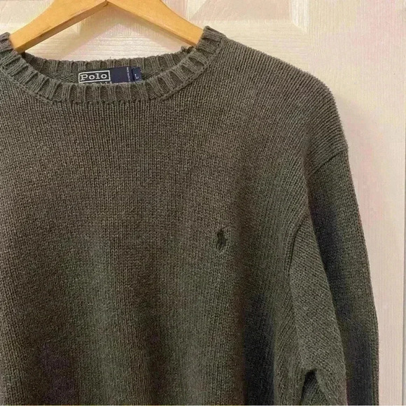 Polo Ralph Lauren 100% Cotton Dark Grey Sweater Navy Pony Size L - Picture 2 of 8